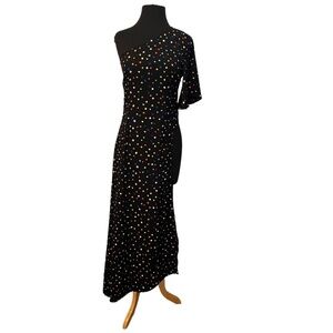 NWT  Reveuse‎  Black Polka dot Off-the-shoulderAsymmetric Cutout dress, Size M